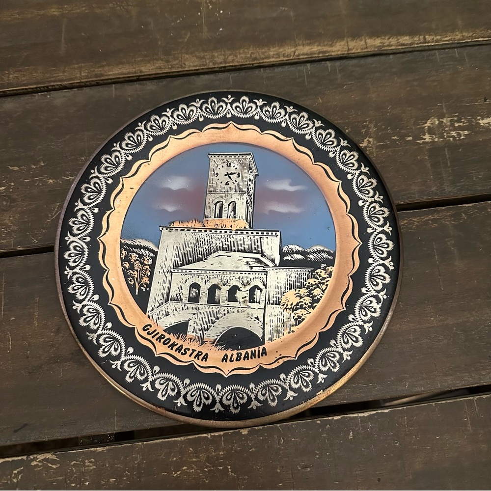 Vintage Tin Gjirokastra Albania Plate Metal Plate Sarajevo Souvenir Copper